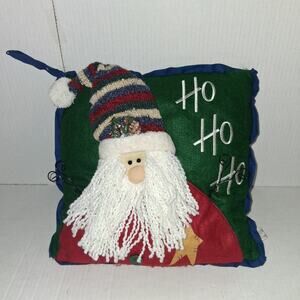 Santa HO HO HO Square Fleece Decorative Pillow Yarn Beard Knitted Stocking Cap